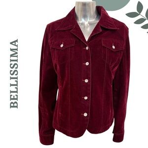 BELLISSIMA Burgundy Velvet Blazer Jacket Rhinestone Buttons– Size Large